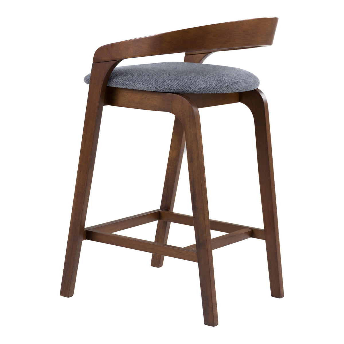 Walnut Counter Stools Set, Grey Upholstered Low Back Kitchen Stools