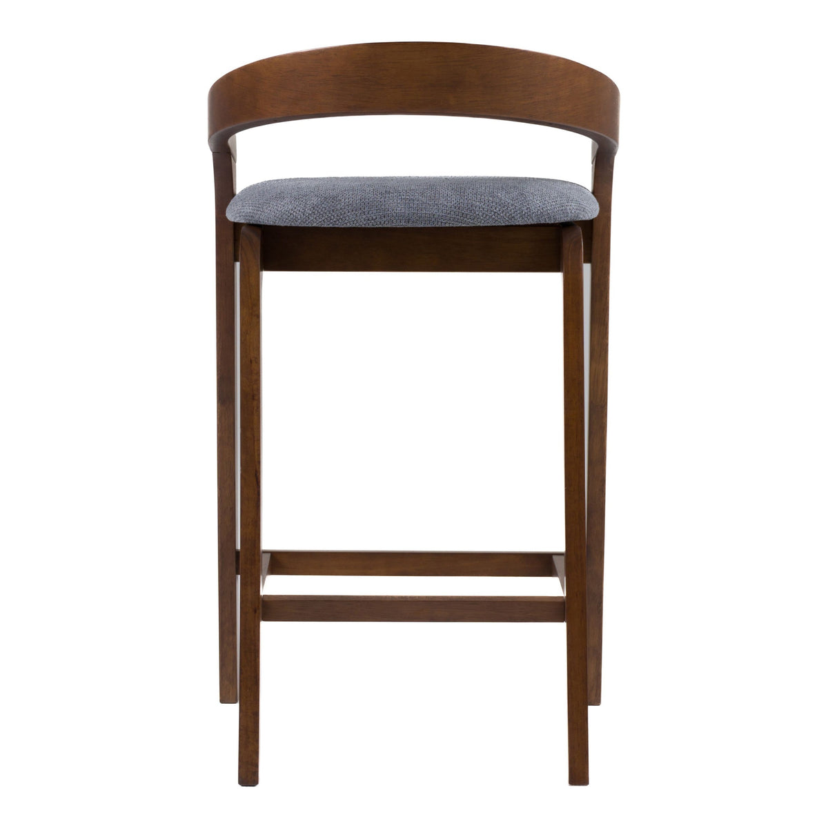 Walnut Counter Stools Set, Grey Upholstered Low Back Kitchen Stools