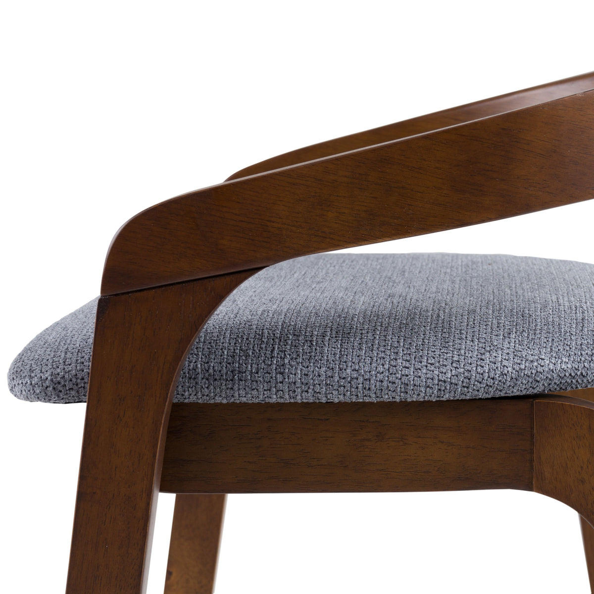 Walnut Counter Stools Set, Grey Upholstered Low Back Kitchen Stools