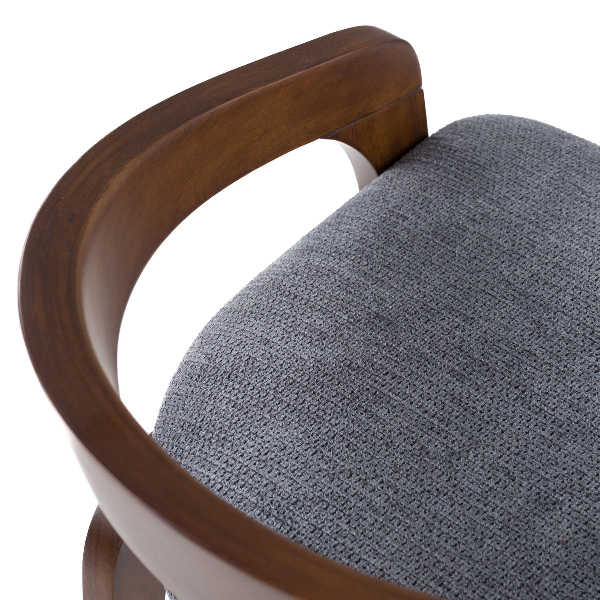Walnut Counter Stools Set, Grey Upholstered Low Back Kitchen Stools