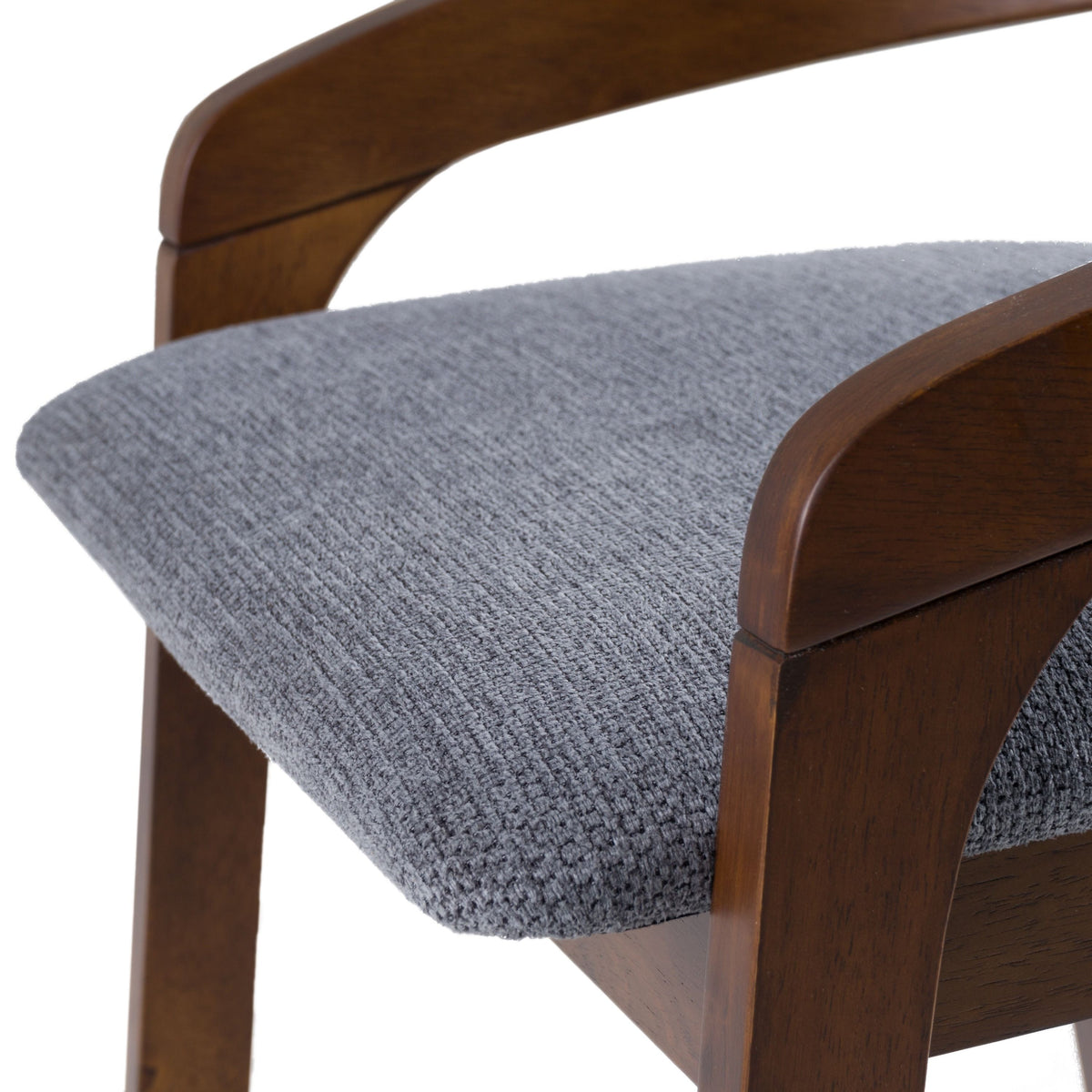 Walnut Counter Stools Set, Grey Upholstered Low Back Kitchen Stools
