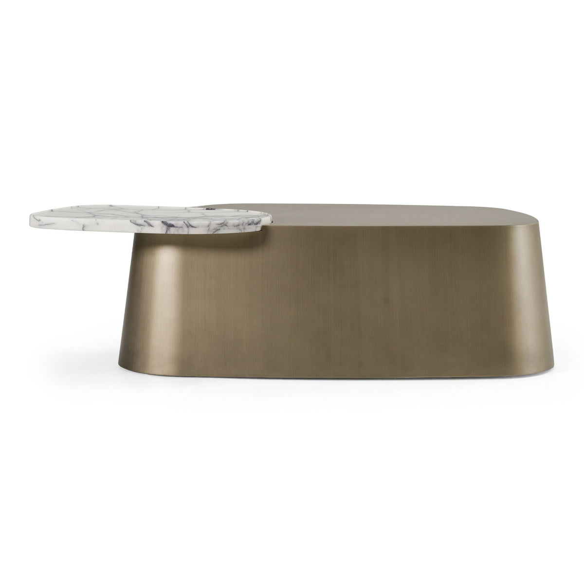 White Marble Coffee Table, Free Form Drum Table with Brass Base