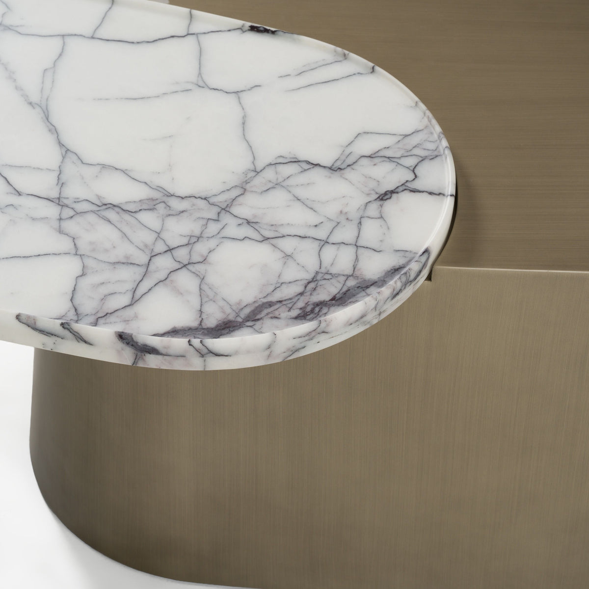 White Marble Coffee Table, Free Form Drum Table with Brass Base