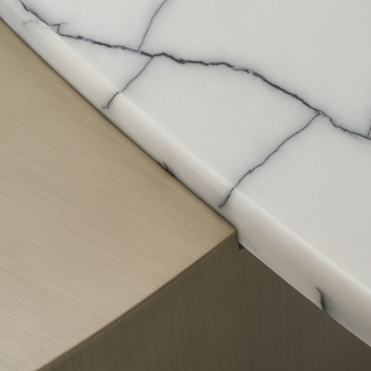 White Marble Coffee Table, Free Form Drum Table with Brass Base