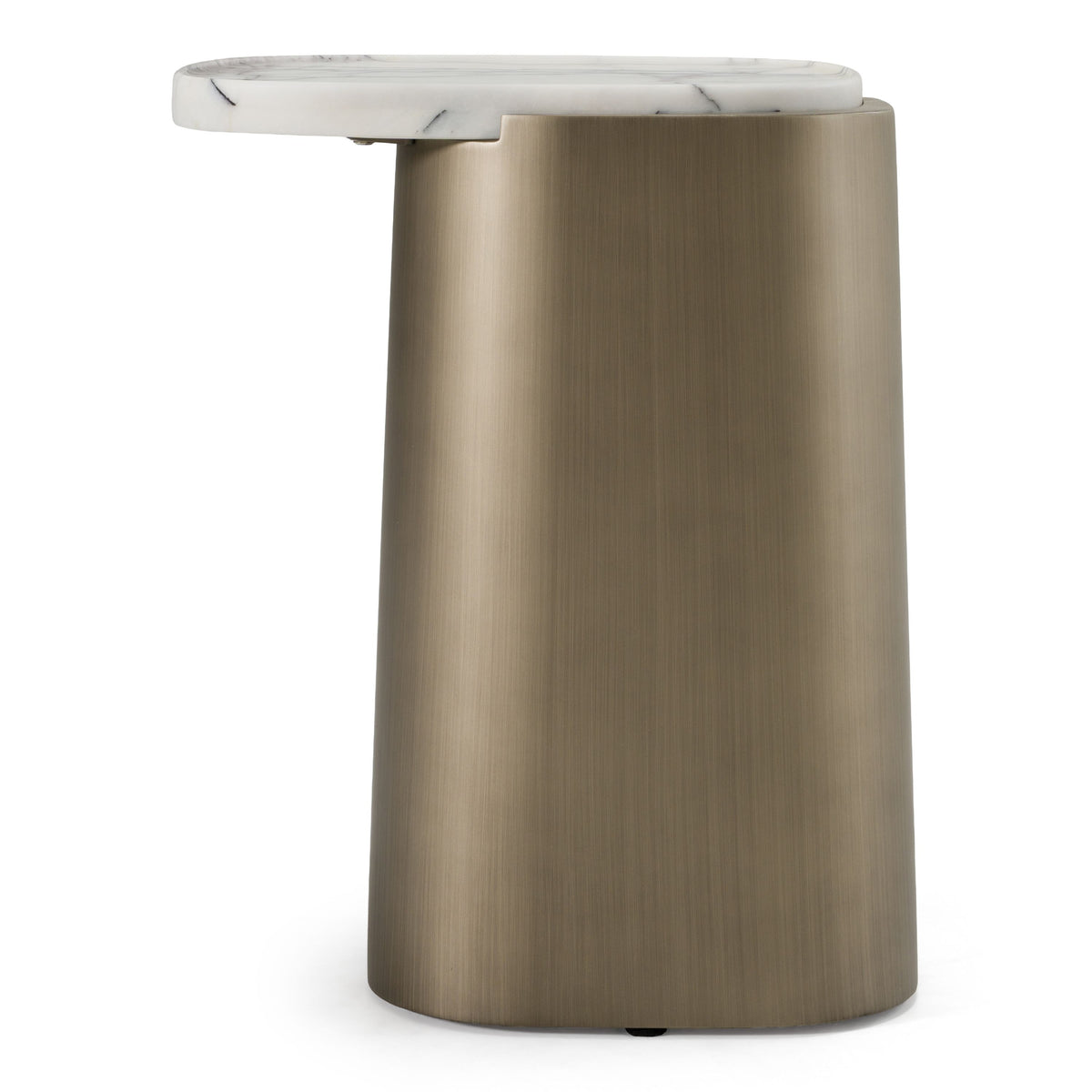 White Marble End Table, Brass Drum Side Table with Tray Top