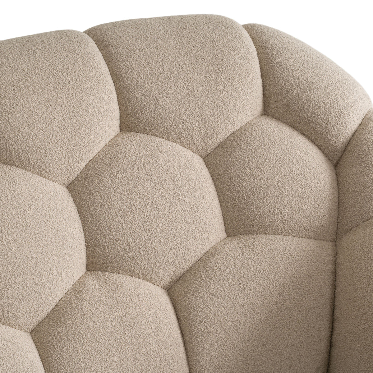 Beige Teddy Fabric Bedroom Set, Hexagon Tufted Bed with Walnut Dresser