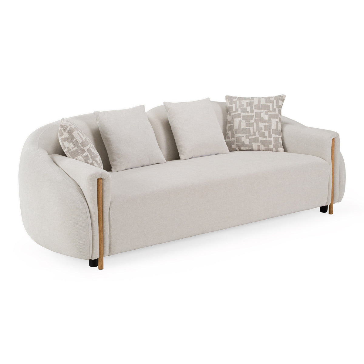 Beige Fabric Loveseat Sofa, Modern Square Arm Couch with Toss Pillows