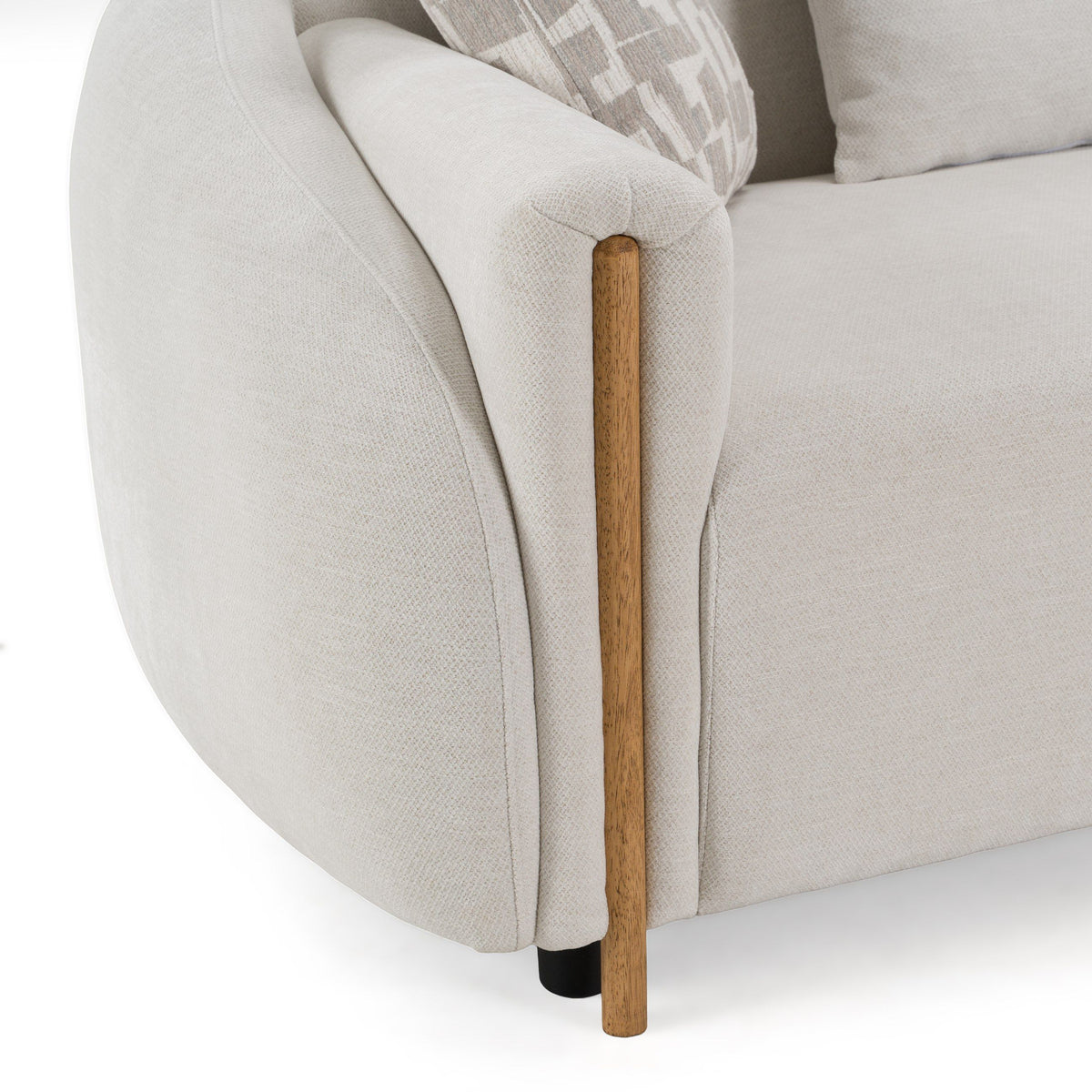 Beige Fabric Loveseat Sofa, Modern Square Arm Couch with Toss Pillows