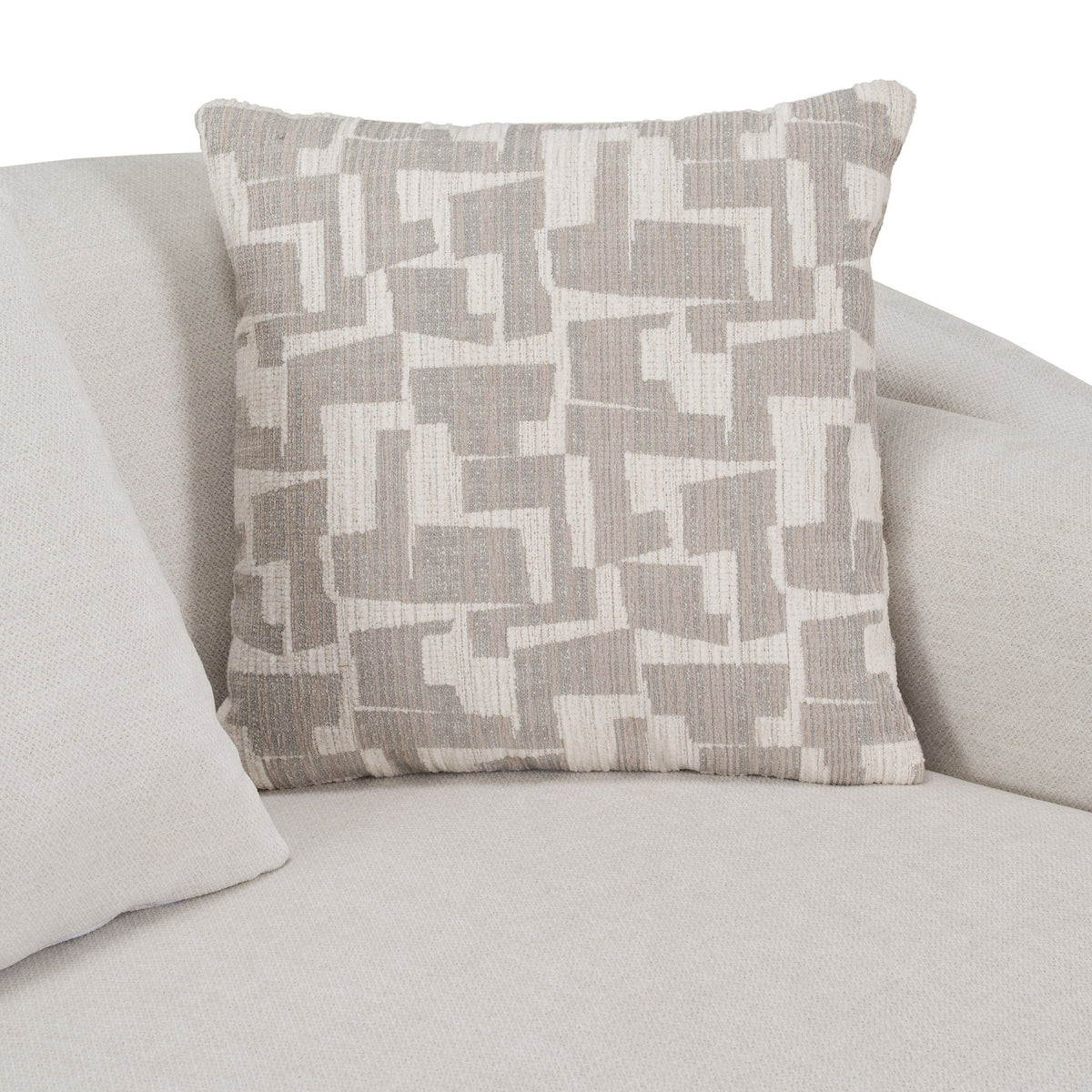 Beige Fabric Loveseat Sofa, Modern Square Arm Couch with Toss Pillows
